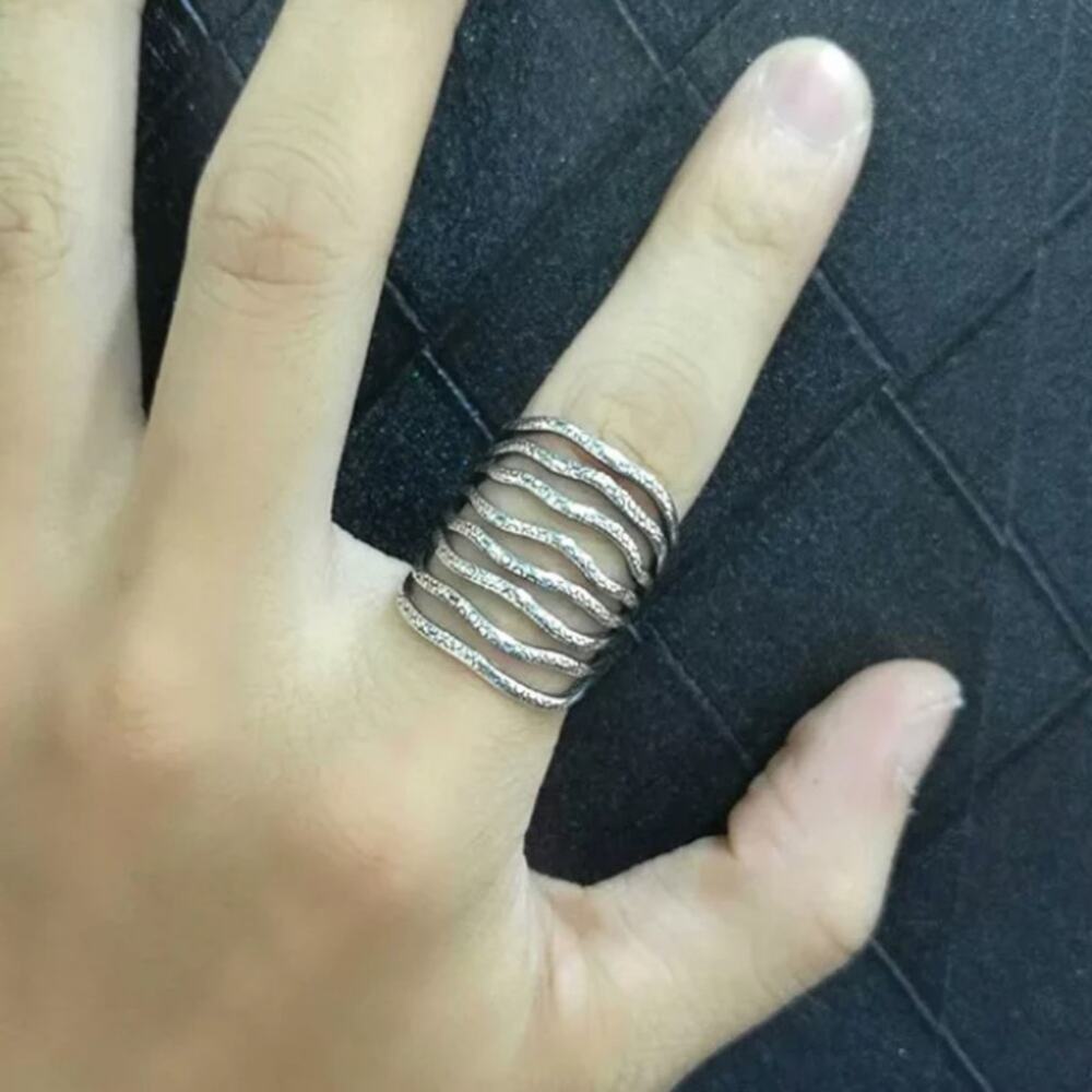 STERLING SILVER ENGRAVED PEBBLE STONE RING
